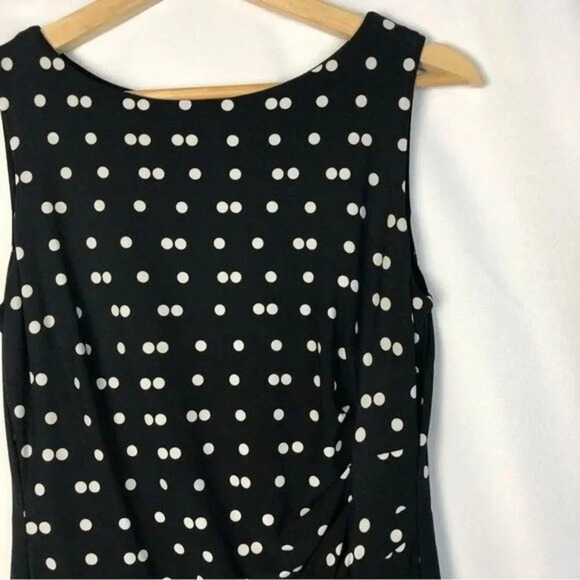 Anne Klein Black & White Polka Dot Ruched Side Sheath Dress 2 - Picture 3 of 3